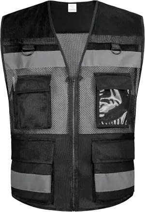 10 Pockets Class 2 High Visible Reflective Safety Vest Breathable and Mesh Lining Workwear (M-2XL, Yellow Black)