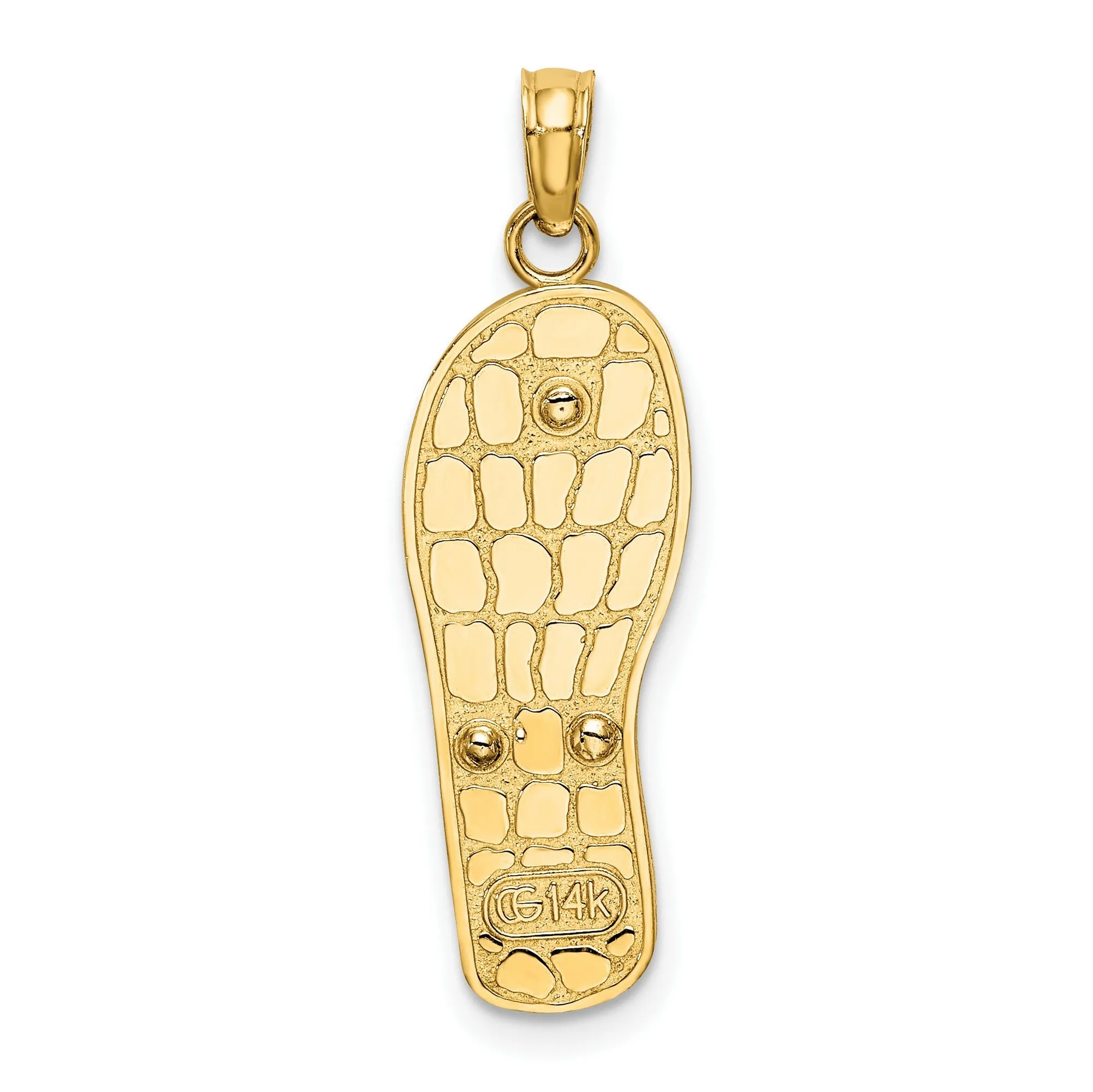 3-D Enamel Pink Flowers Flip-Flop Charm Pendant in Real 14k Multi-Tone Gold