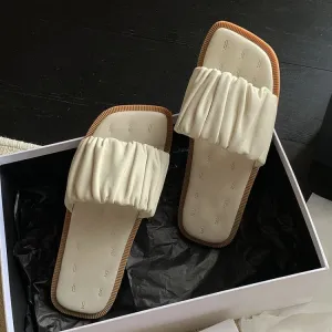 Apricot Sandals With Square Toe And Flat Bottom