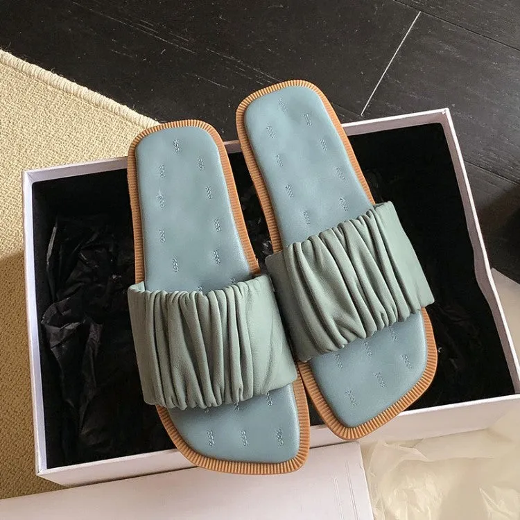 Apricot Sandals With Square Toe And Flat Bottom