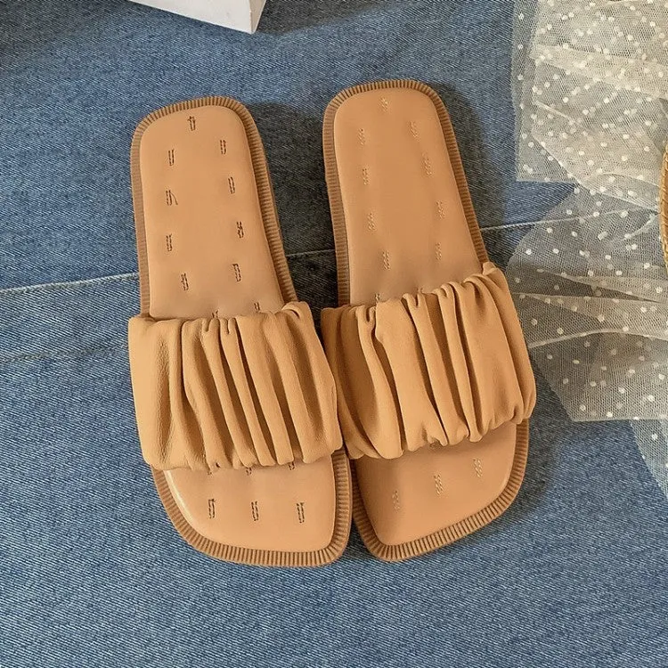 Apricot Sandals With Square Toe And Flat Bottom