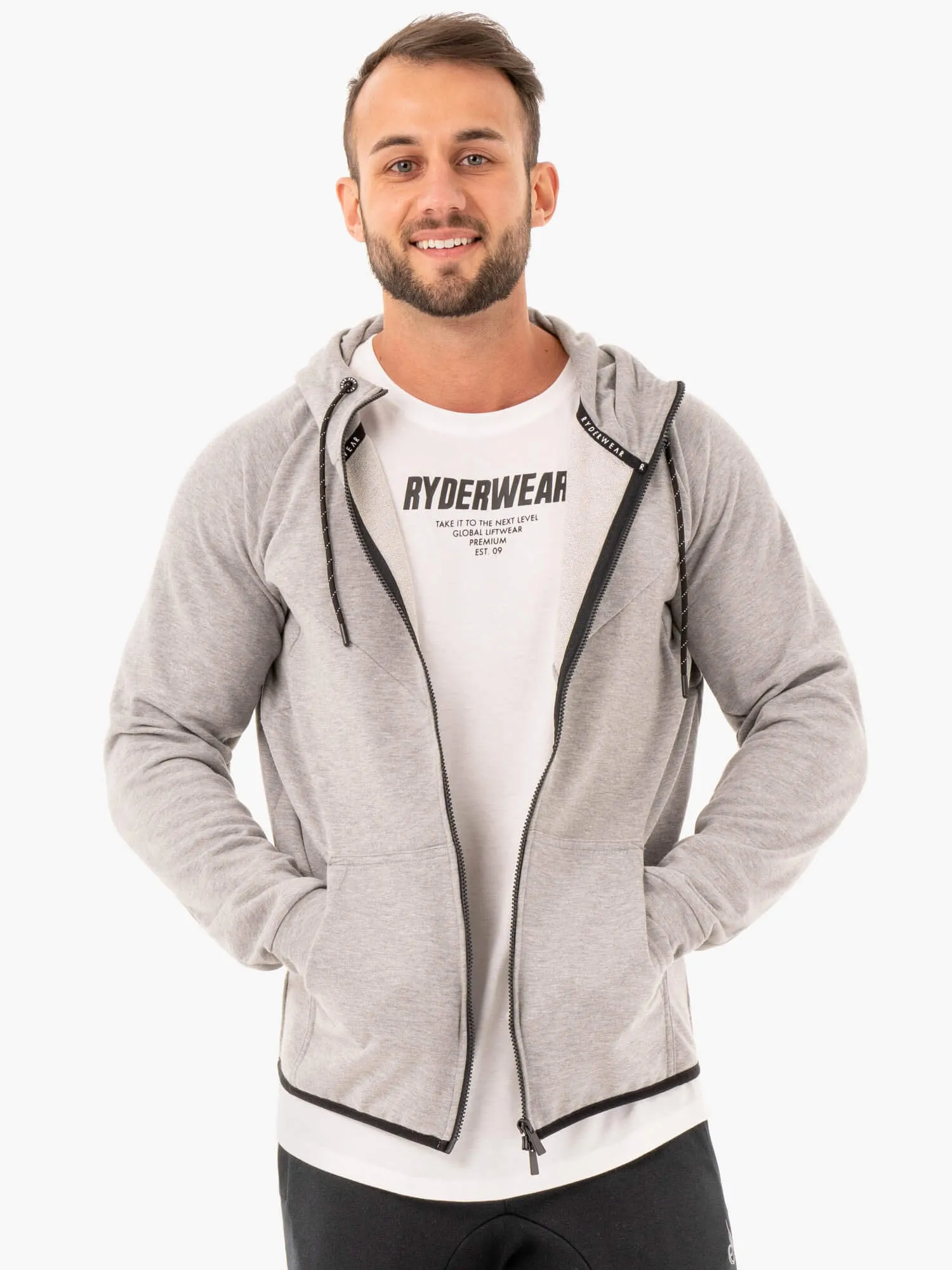 Athletic Zip Up Hoodie Jacket - Grey Marl