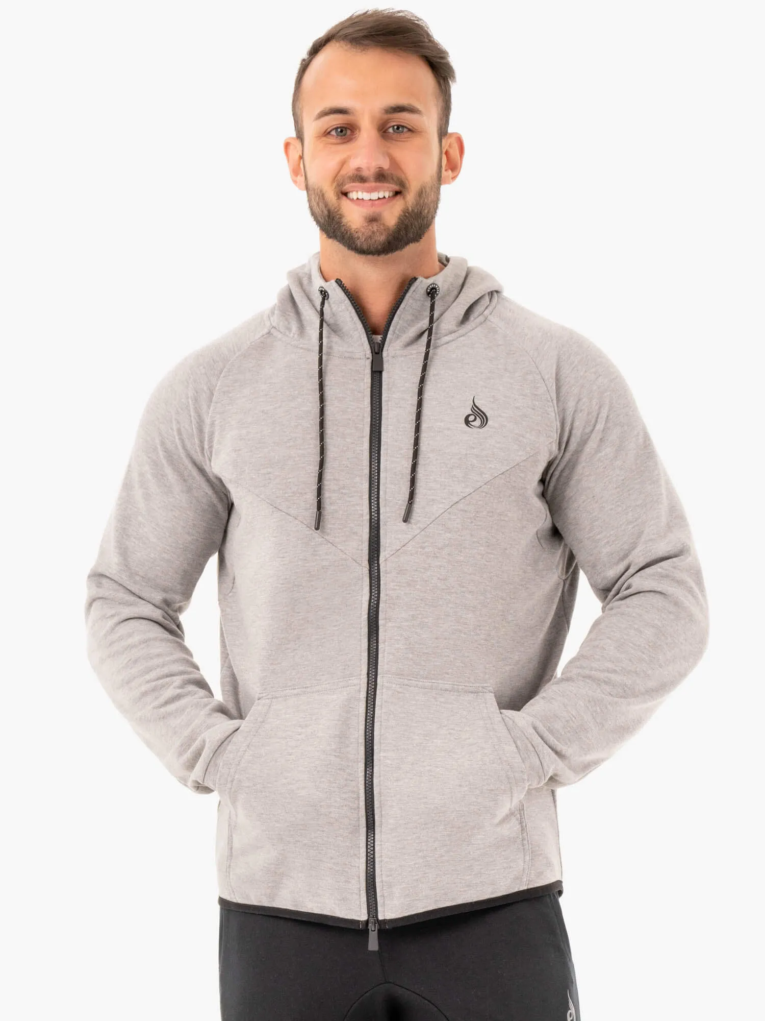 Athletic Zip Up Hoodie Jacket - Grey Marl