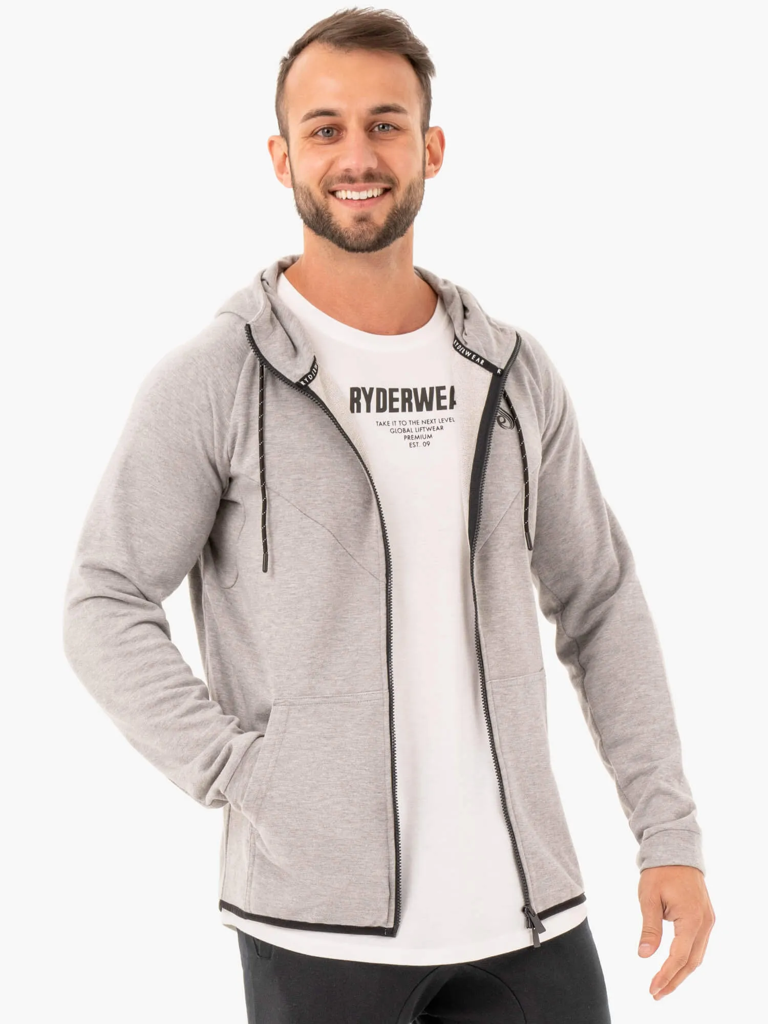 Athletic Zip Up Hoodie Jacket - Grey Marl