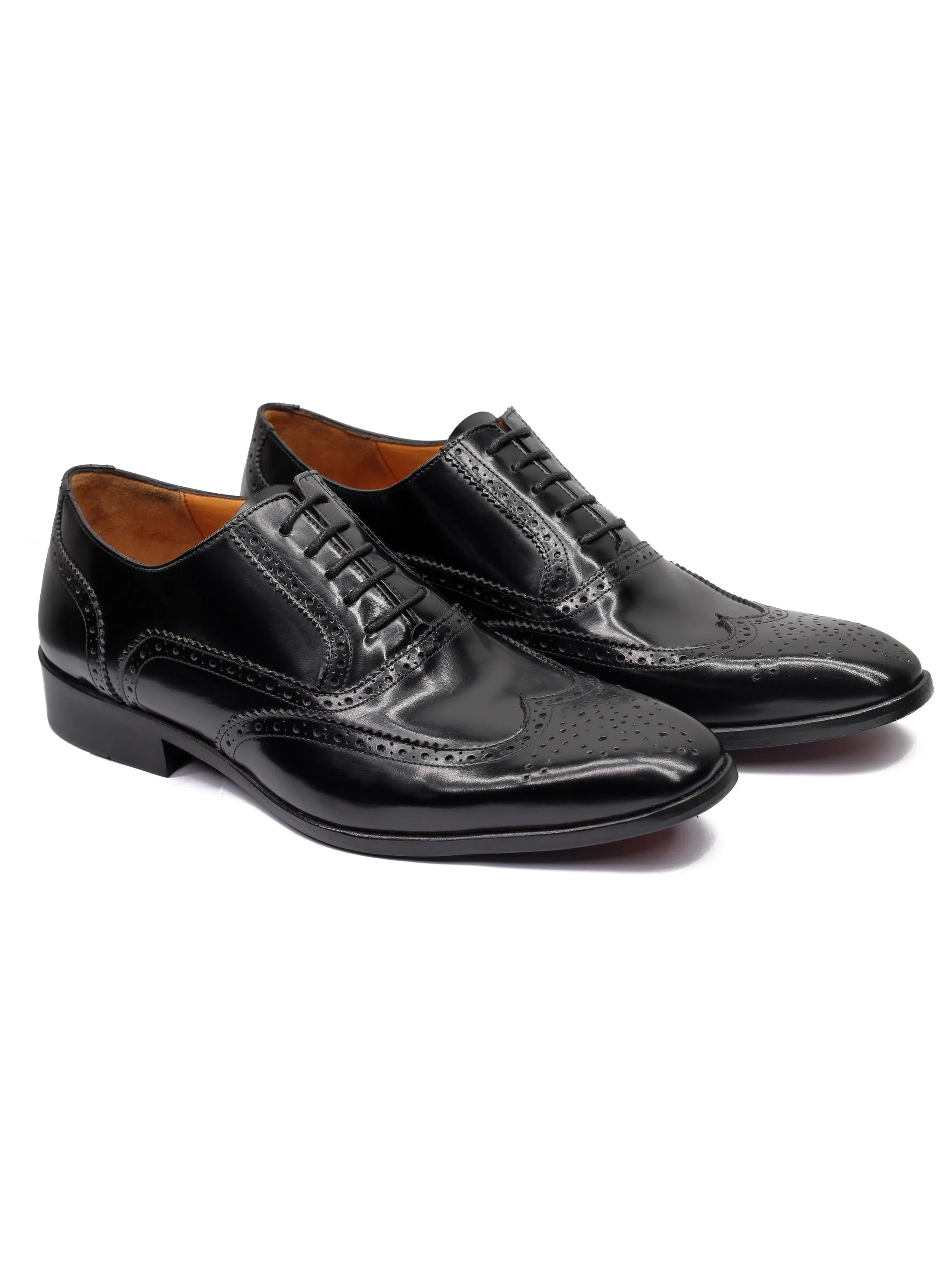 BLACK POLISHED CALF LEATHER BROGUES
