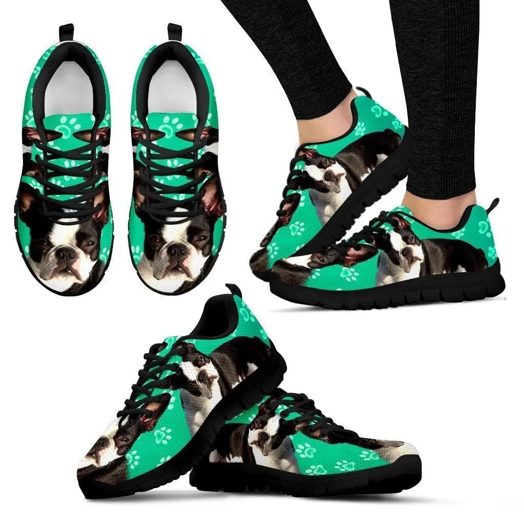 Boston Terrier Paws Print (Black/White) Running Shoes For Women-Free Shipping
