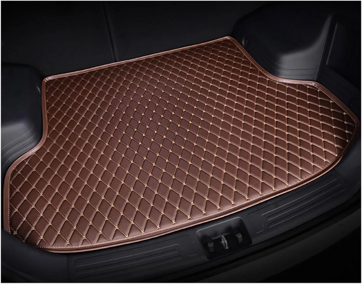 Car Leather Cargo Liners for Genesis GV70 EV Pure Electric 2023 2024, Full Coverage Rear Trunk Liner Mats Waterproof Anti-Scratch Protector Pad,Brown