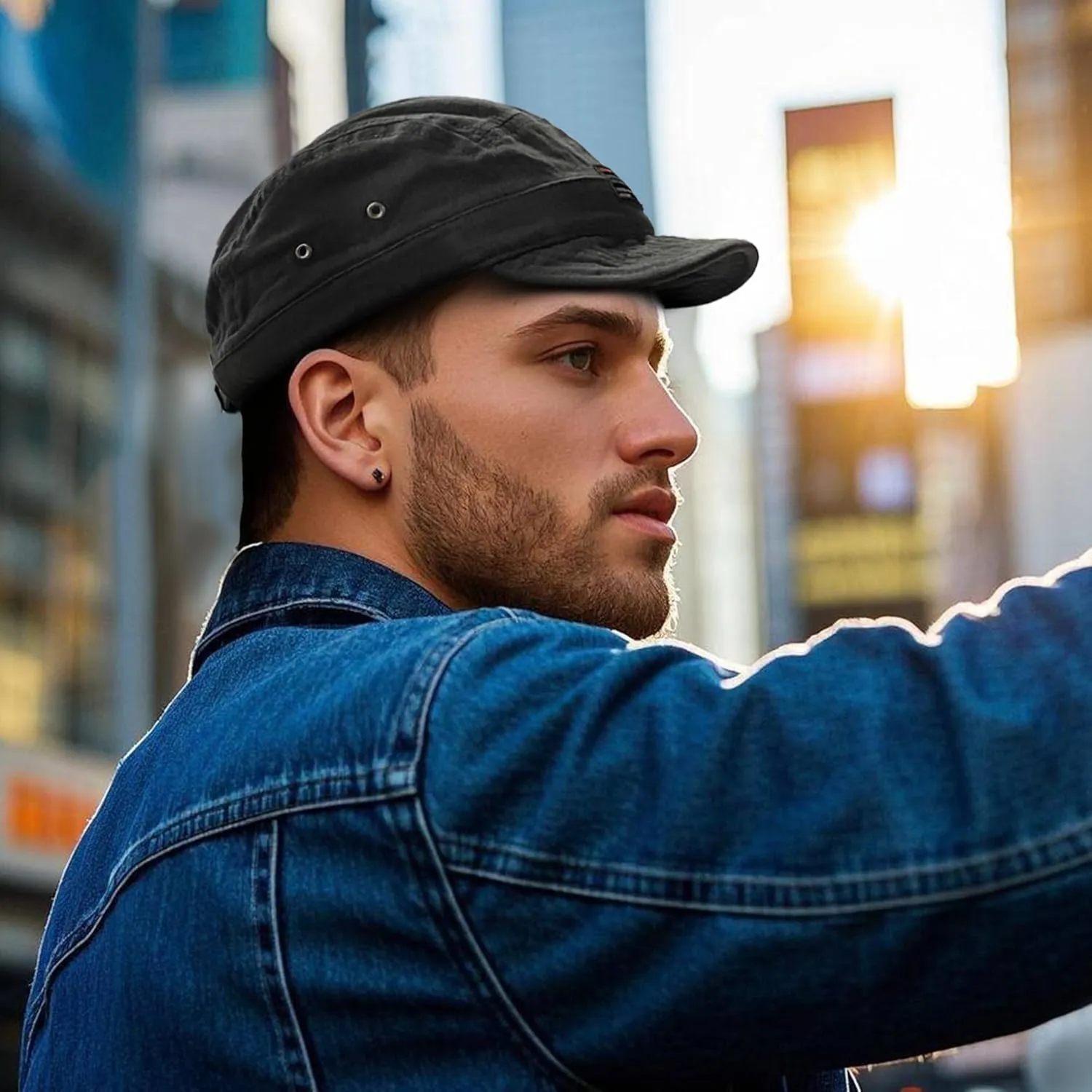 CLAPE Short Brim Baseball Cap 5 Panel Hat Soft Short Bill Trucker Cap Flat Snapback Hats Casual Outdoor Fitted Cap Dad Hats