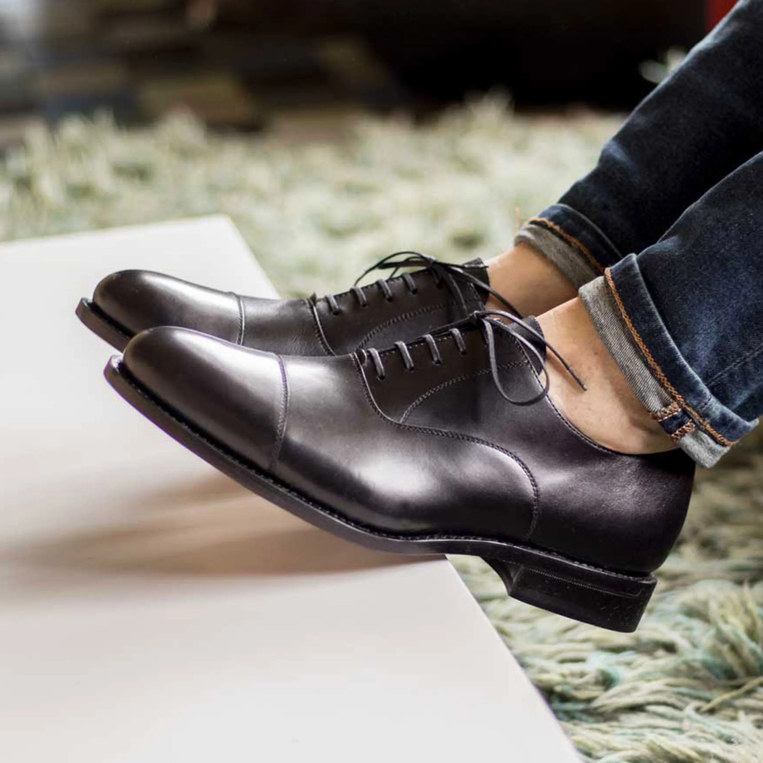 DapperFam Rafael in Black Men's Italian Leather Oxford