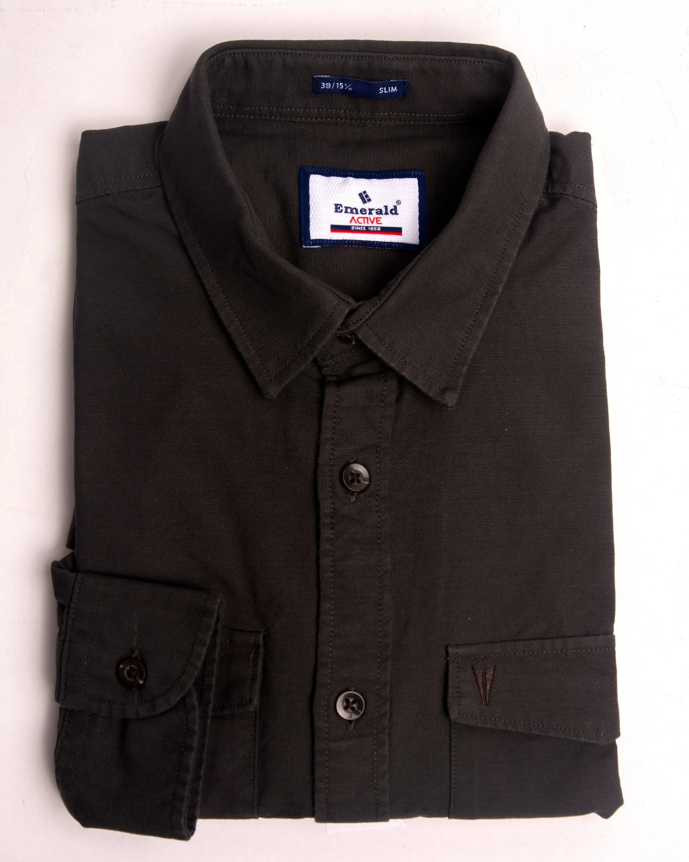 Emerald Active Oxford Slim Fit-Coffee