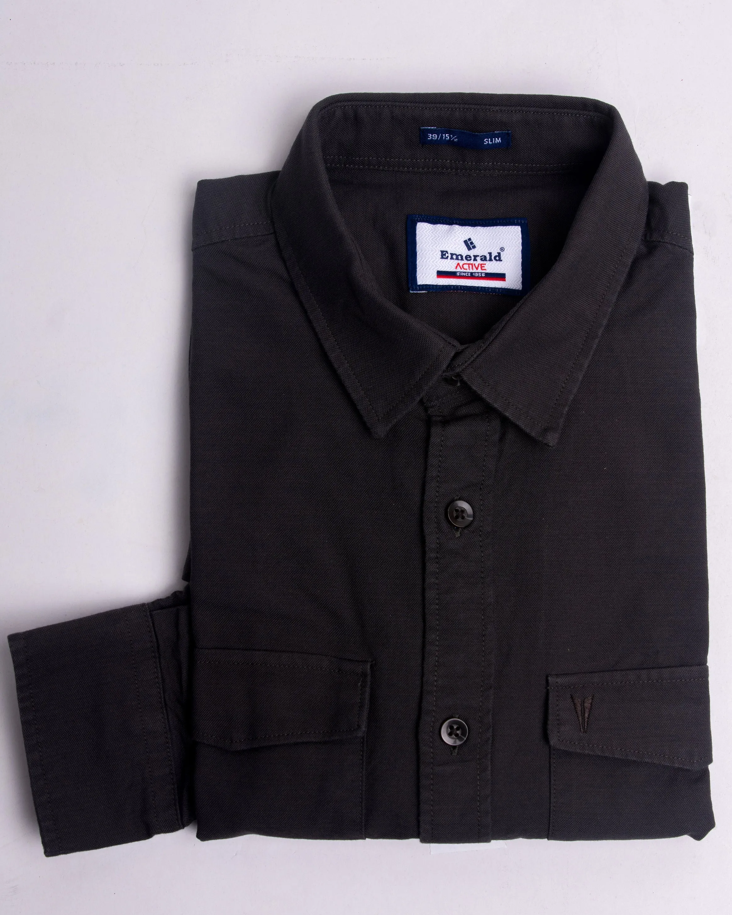 Emerald Active Oxford Slim Fit-Coffee
