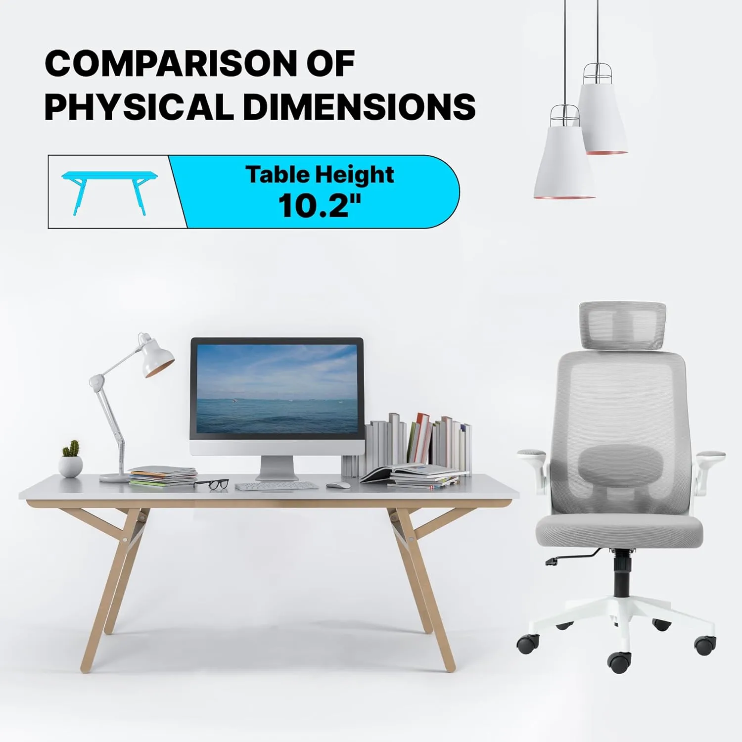 Ergonomic Home Office Chair with Adjustable Lumbar Support Adjustable Headrest,Comfy High Back, Breathable Mesh Computer Gaming Chair with Flip-Up Armrests (Grey)