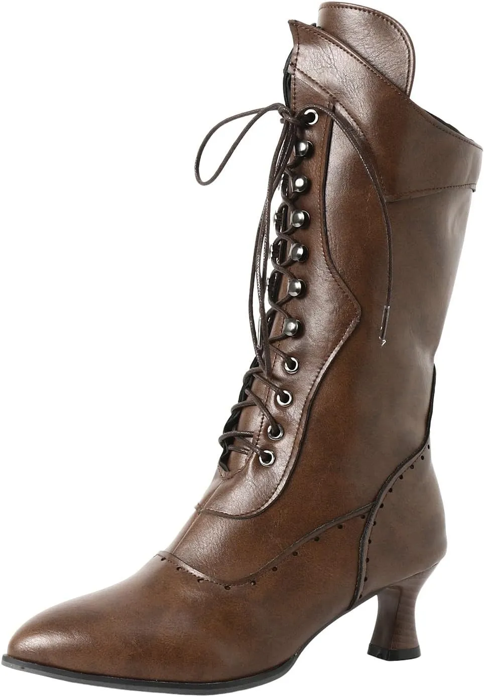 Fall Boots Womens Retro Vintage Victorian Boots Lace up Ankle Boots Mid Heel Witch Granny Booties Costume Shoes
