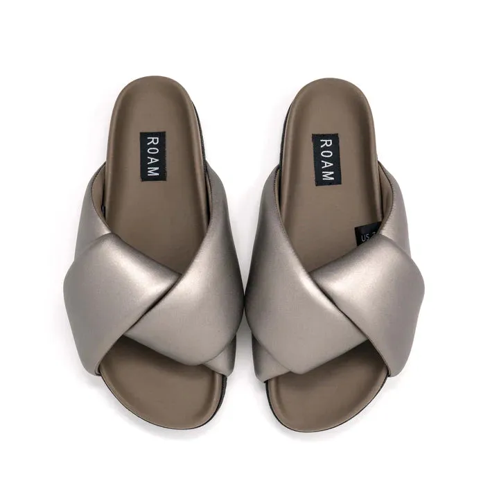 FOLDY PUFFY SANDALS WITH VEGAN LEATHER - GUNMETAL