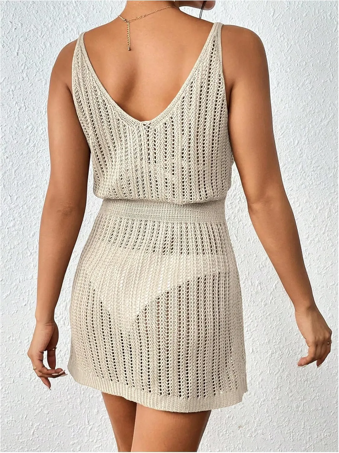 GORGLITTER Women's Crochet Cover Up Dress Hollow Out Sleeveless V Neck Bathing Suit Cover Ups