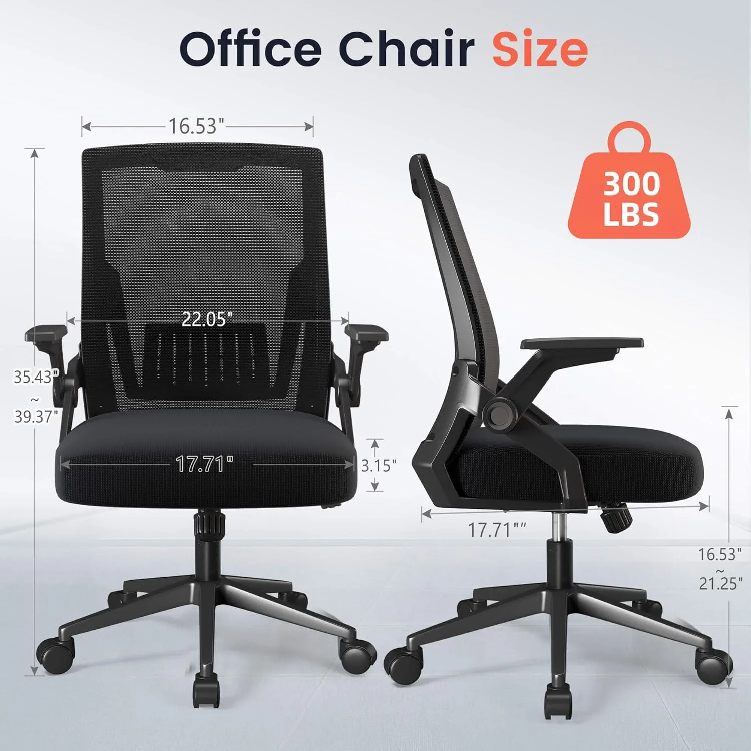 GTRACING Ergonomic Office Chair with Flip-up Armrests Executive Computer Chair for Home Office, Breathable Mesh & Adaptive Lumbar Support, Black
