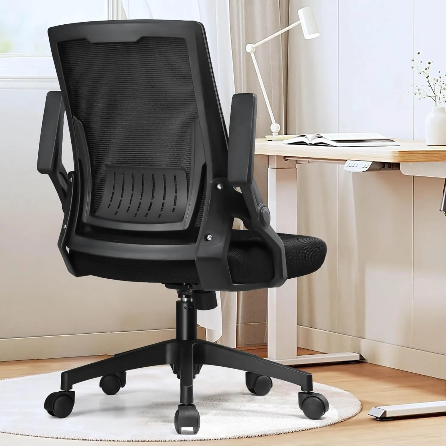 GTRACING Ergonomic Office Chair with Flip-up Armrests Executive Computer Chair for Home Office, Breathable Mesh & Adaptive Lumbar Support, Black