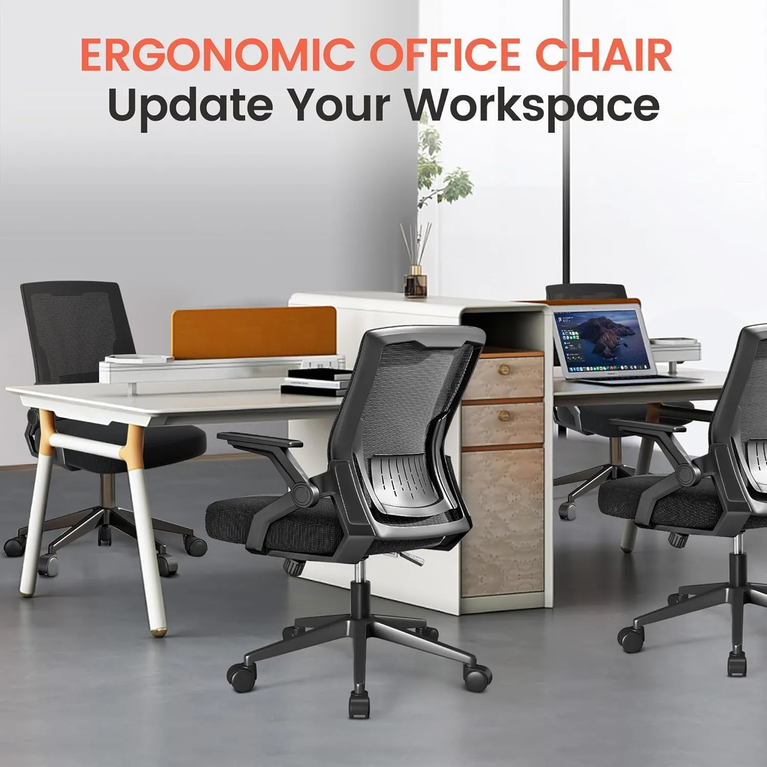 GTRACING Ergonomic Office Chair with Flip-up Armrests Executive Computer Chair for Home Office, Breathable Mesh & Adaptive Lumbar Support, Black