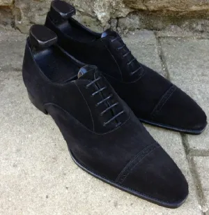 Handmade Black Suede Oxford Shoes for Men