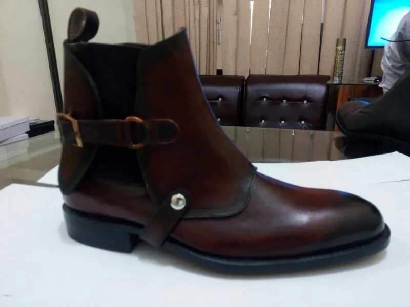 Handmade Brown Chelsea Leather Boots for Men