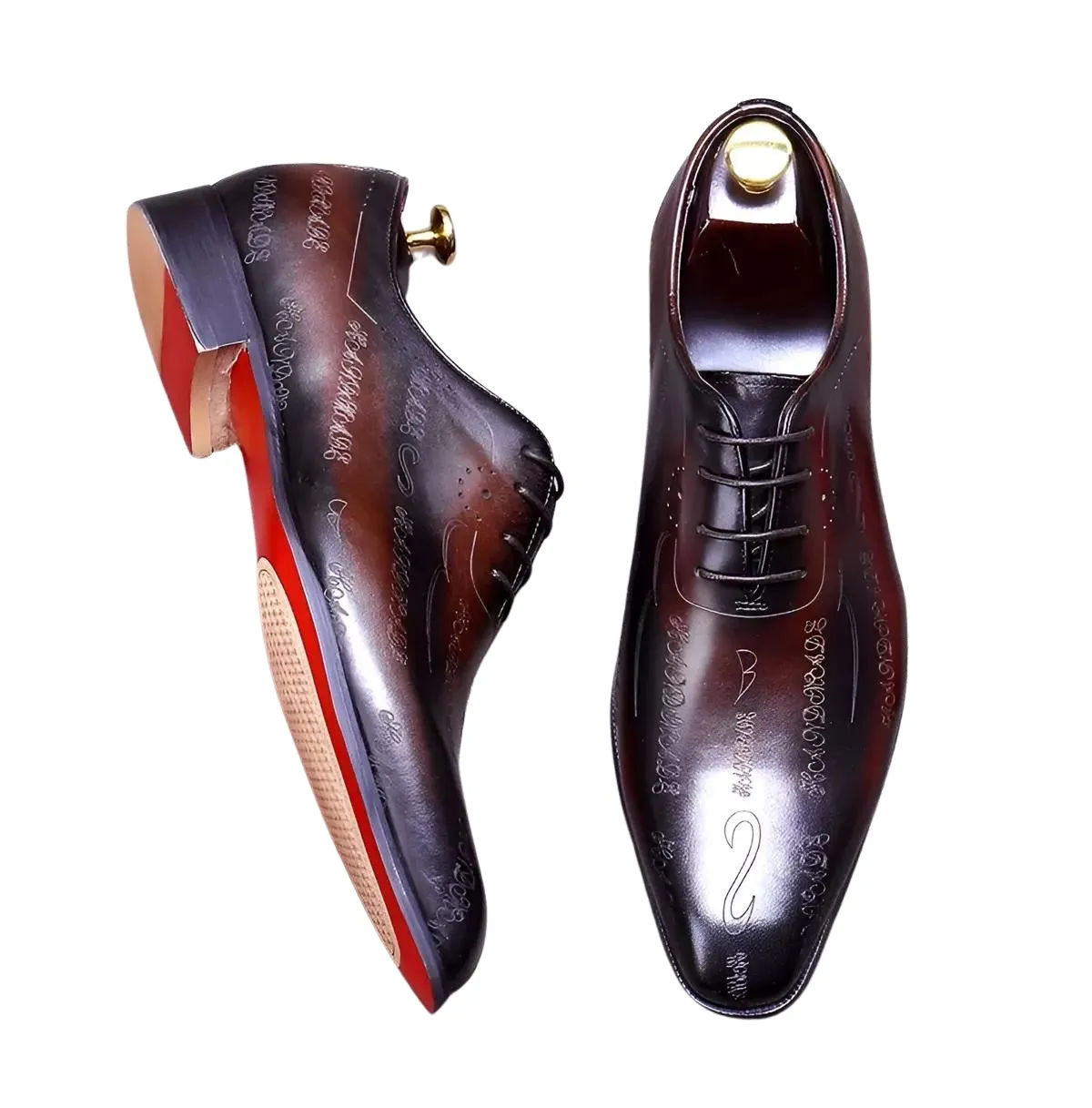 Handmade Polished Leather Embossed Oxford Dress Shoes