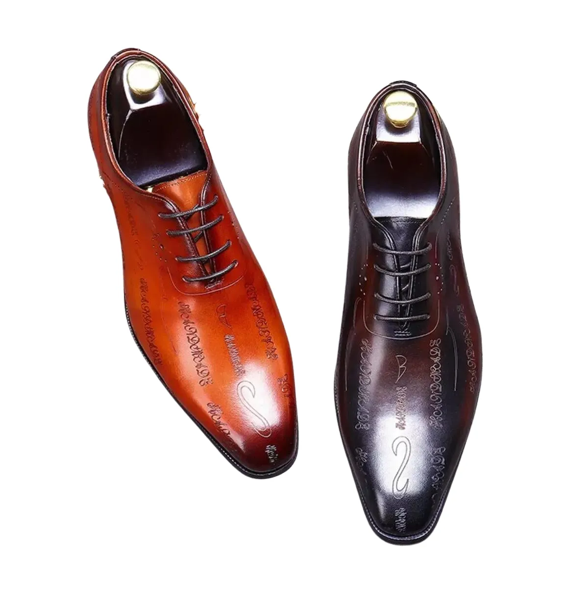 Handmade Polished Leather Embossed Oxford Dress Shoes