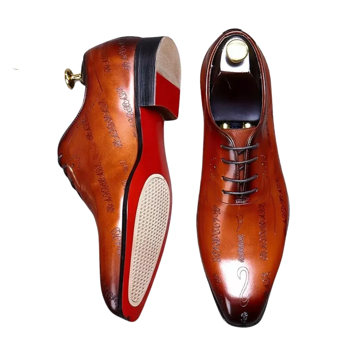 Handmade Polished Leather Embossed Oxford Dress Shoes