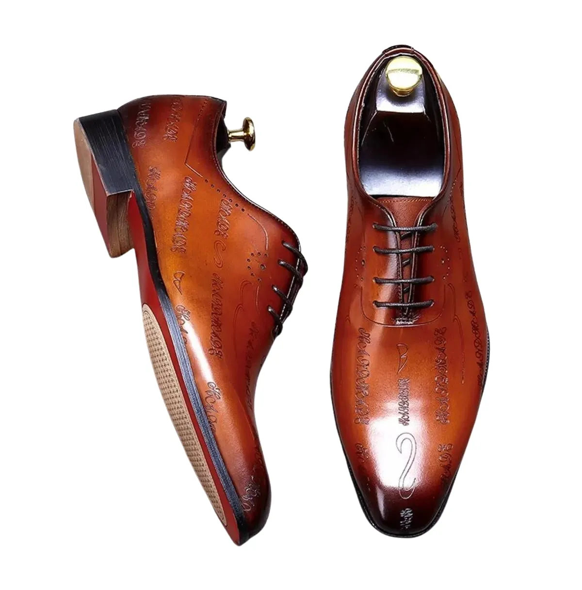 Handmade Polished Leather Embossed Oxford Dress Shoes