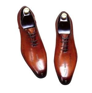 Handmade Polished Leather Embossed Oxford Dress Shoes