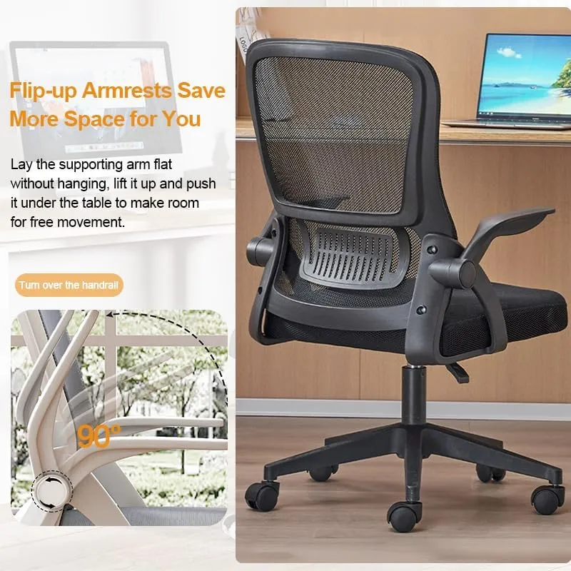 Home Office Chair Ergonomic Breathable Mesh Chair High Back with Adjustable Height Swivel with Flip-Up Arms and Lumbar Support