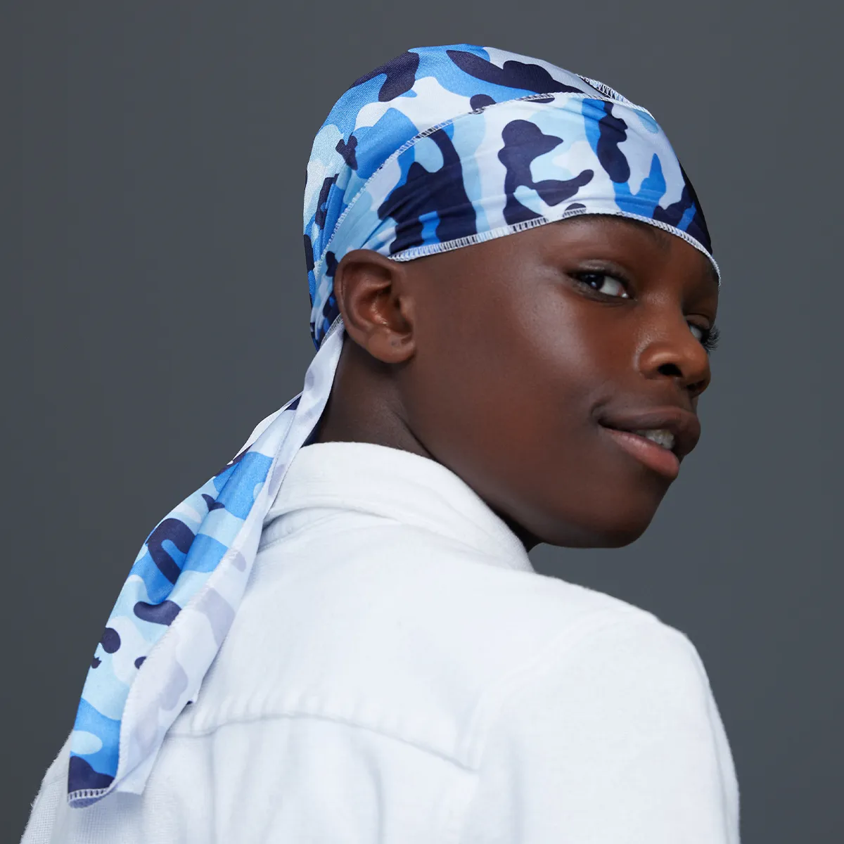 KISS Colors & Care Power Wave Silky Satin Military Durag - Blue Camo