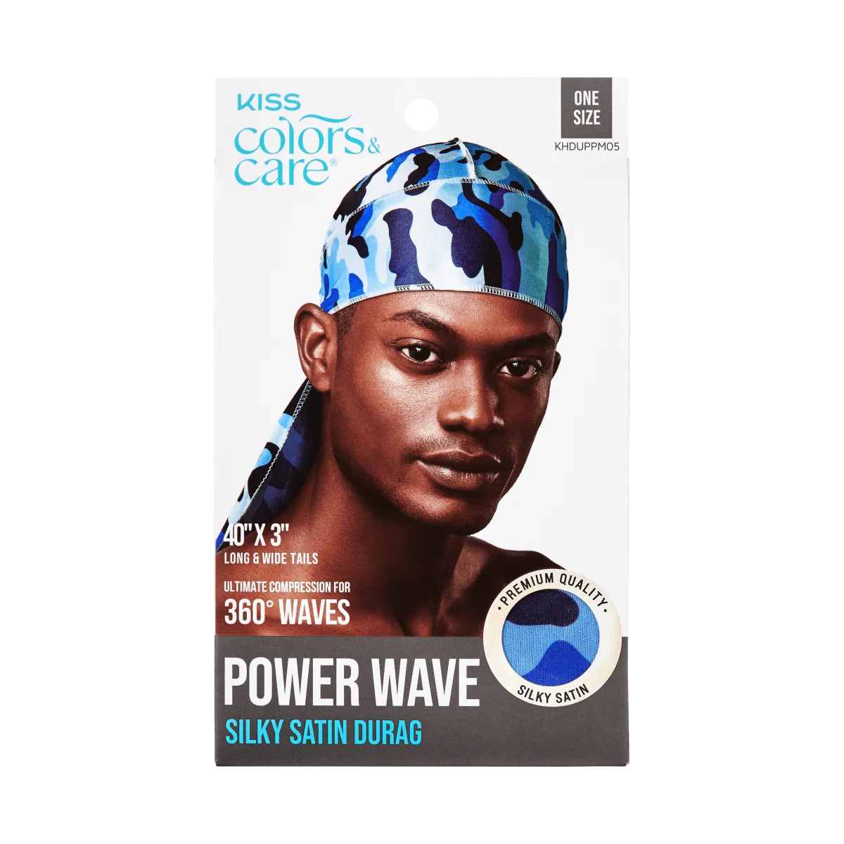 KISS Colors & Care Power Wave Silky Satin Military Durag - Blue Camo