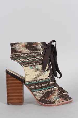 Lace Up Peep Chunky Modern Toe Tribal Mule Hot-ticket item Heel