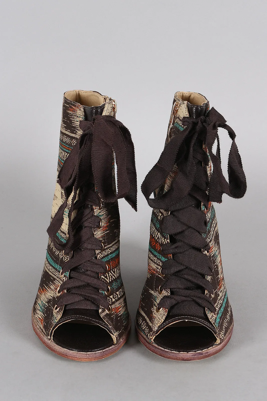 Lace Up Peep Chunky Modern Toe Tribal Mule Hot-ticket item Heel