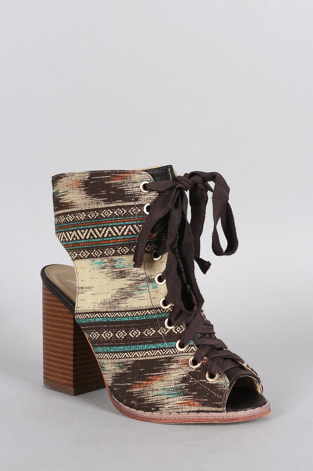 Lace Up Peep Chunky Modern Toe Tribal Mule Hot-ticket item Heel