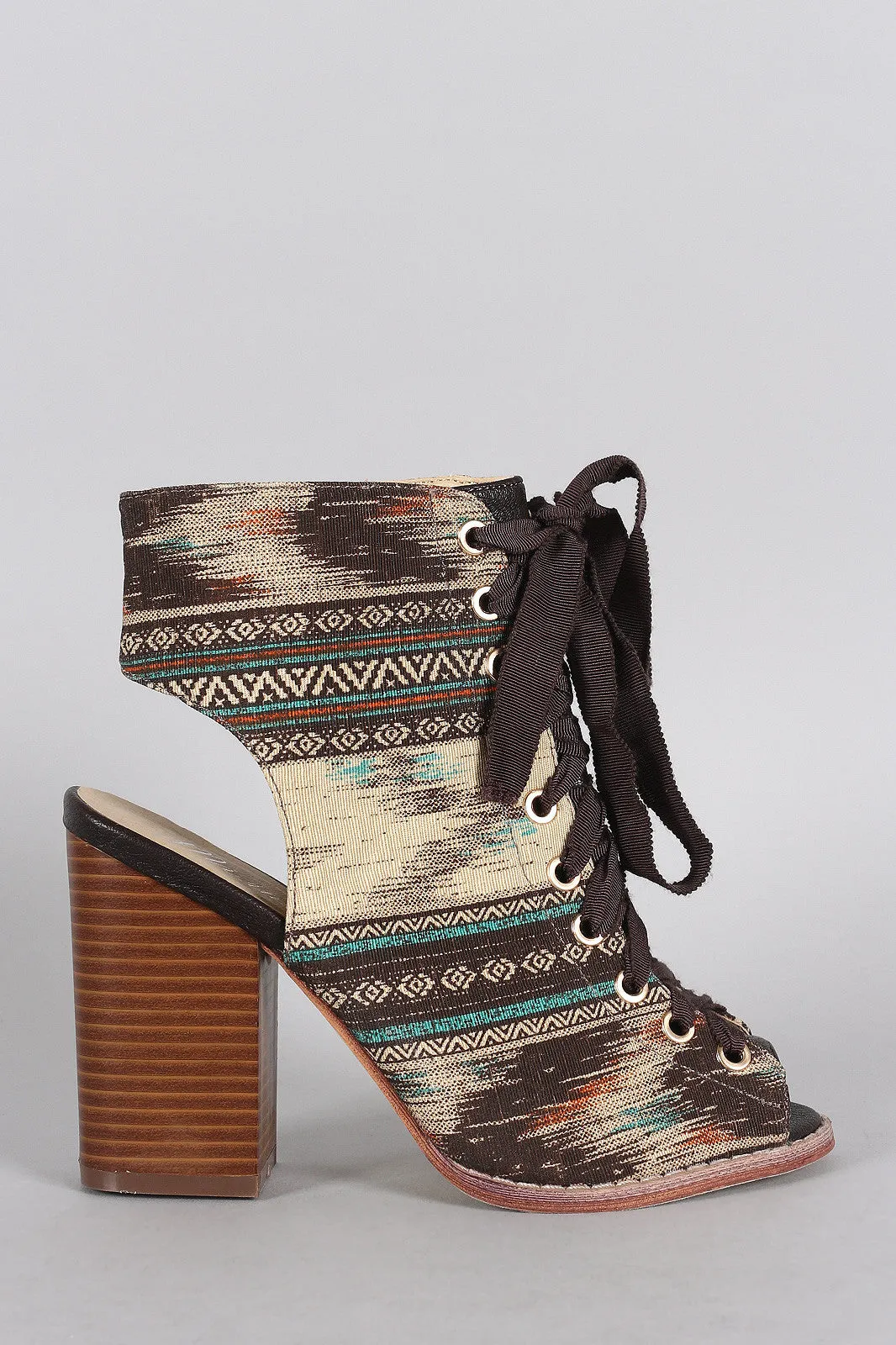 Lace Up Peep Chunky Modern Toe Tribal Mule Hot-ticket item Heel