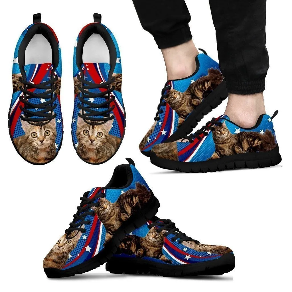 Manx Cat Print (White/Black) Running Shoes For Men-Free Shipping