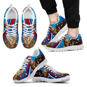 Manx Cat Print (White/Black) Running Shoes For Men-Free Shipping