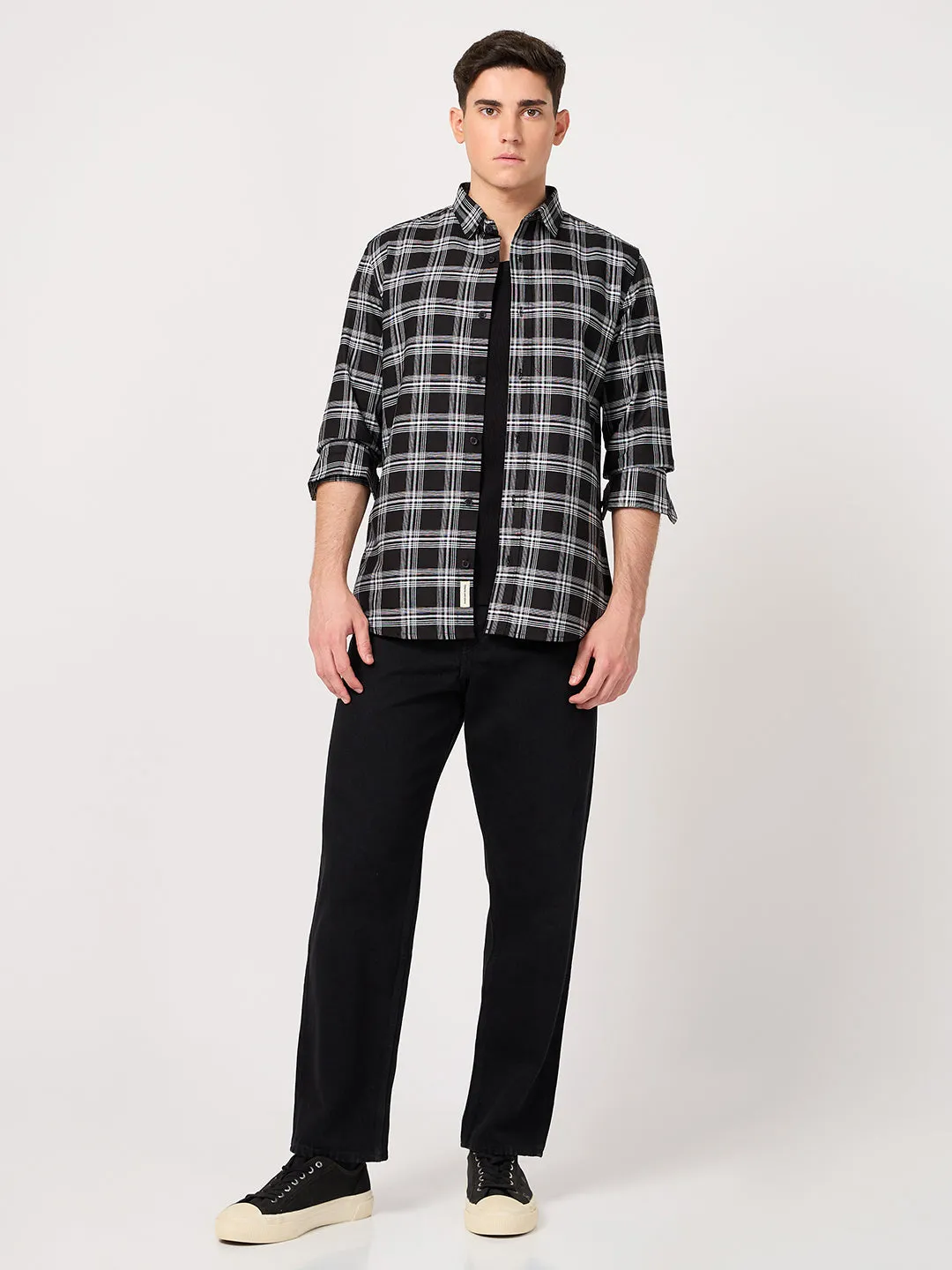 Men TFO Oxford Cotton Black Checked Shirt