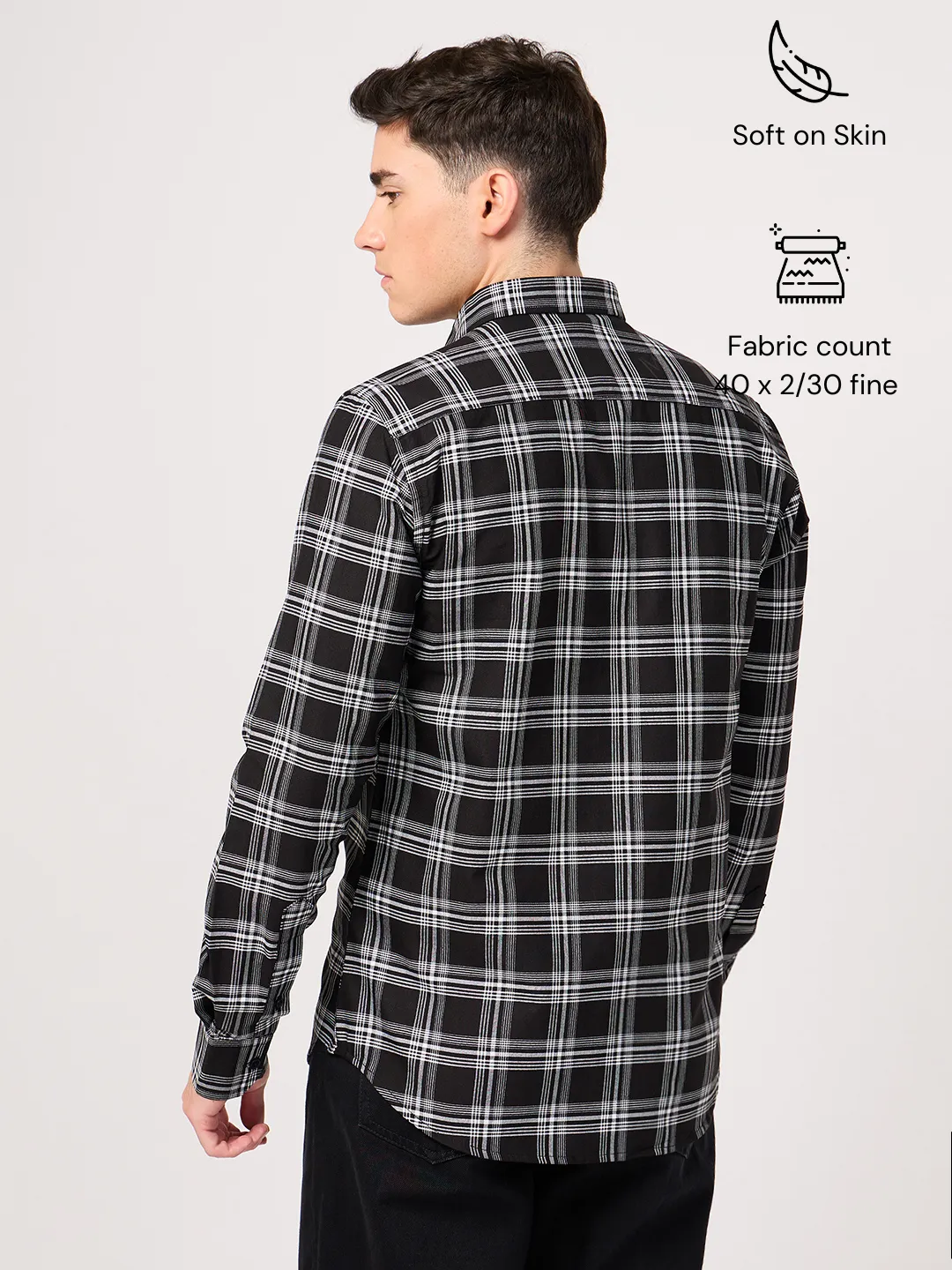 Men TFO Oxford Cotton Black Checked Shirt