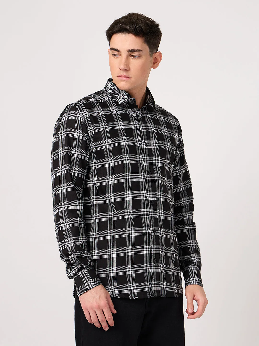 Men TFO Oxford Cotton Black Checked Shirt