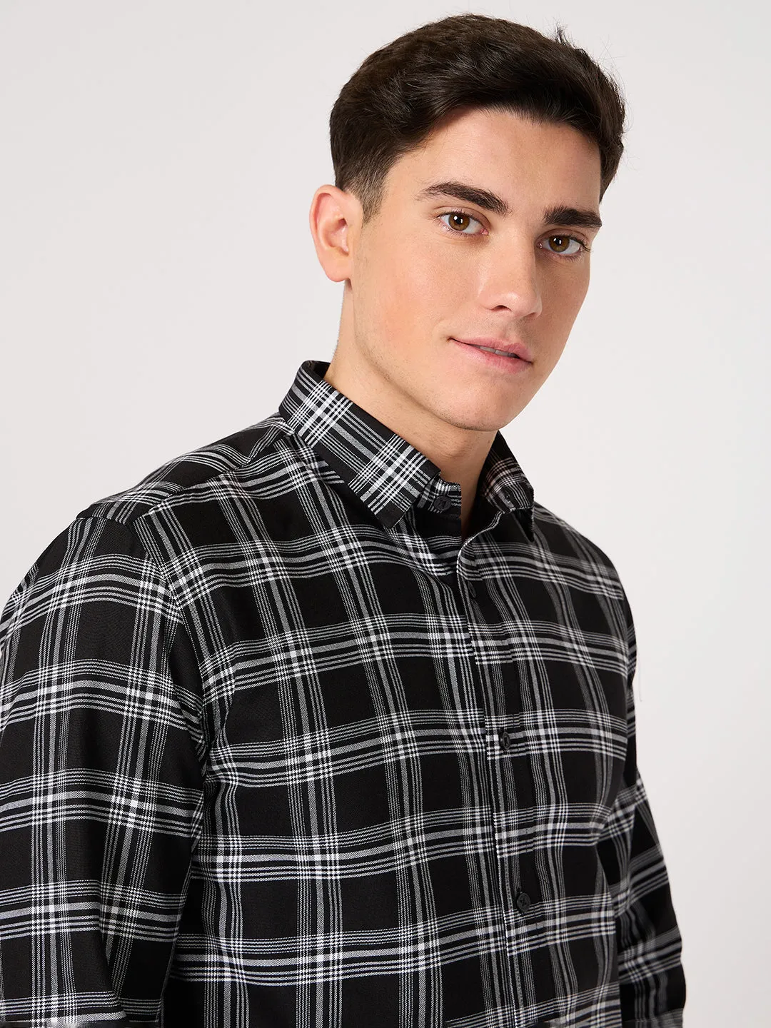 Men TFO Oxford Cotton Black Checked Shirt