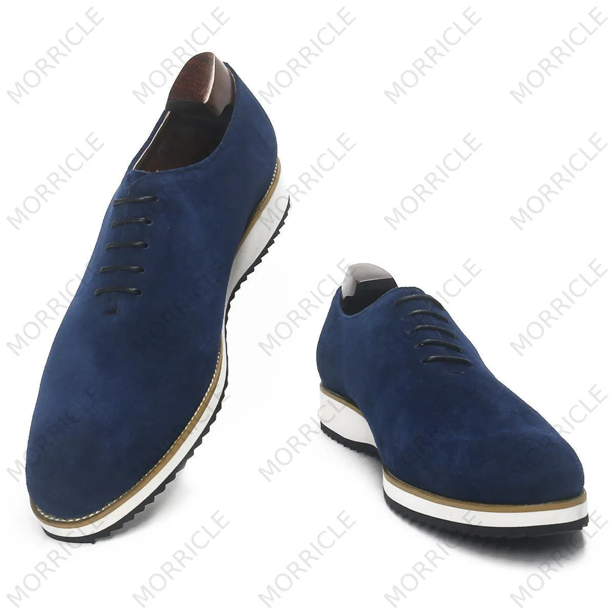 Navy Blue Suede Wholecut Oxford Shoes