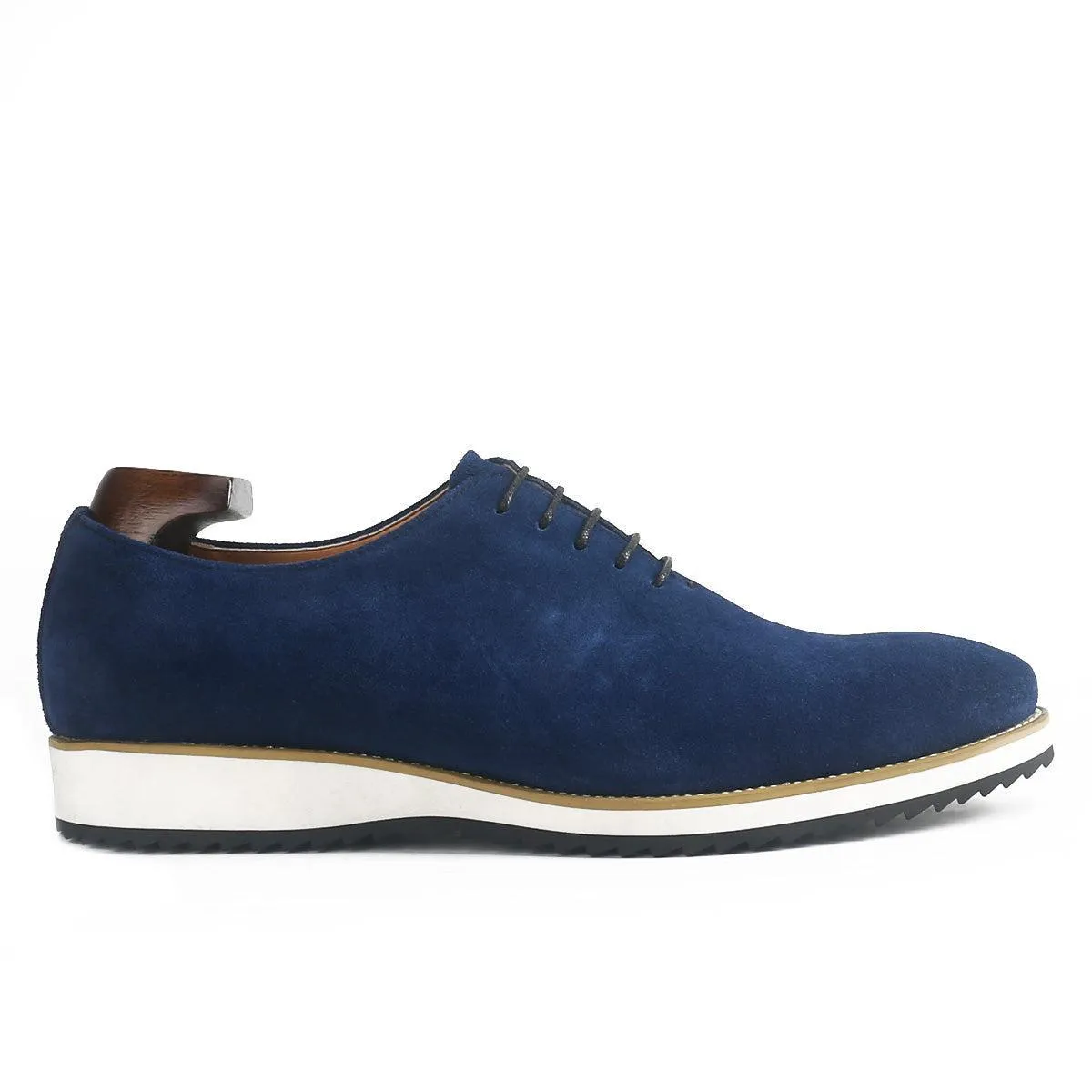 Navy Blue Suede Wholecut Oxford Shoes