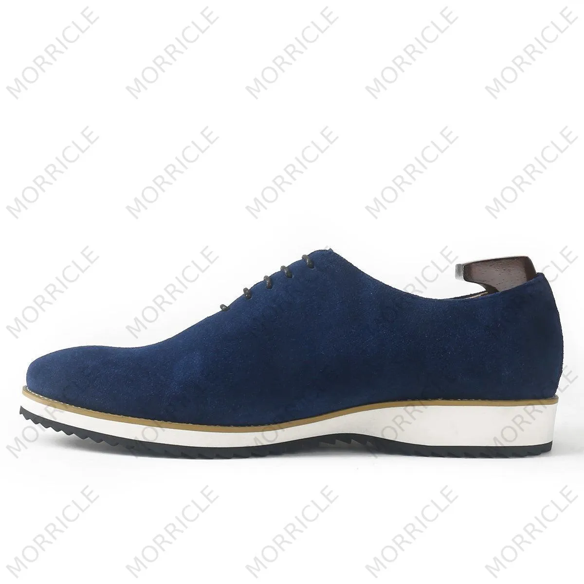 Navy Blue Suede Wholecut Oxford Shoes