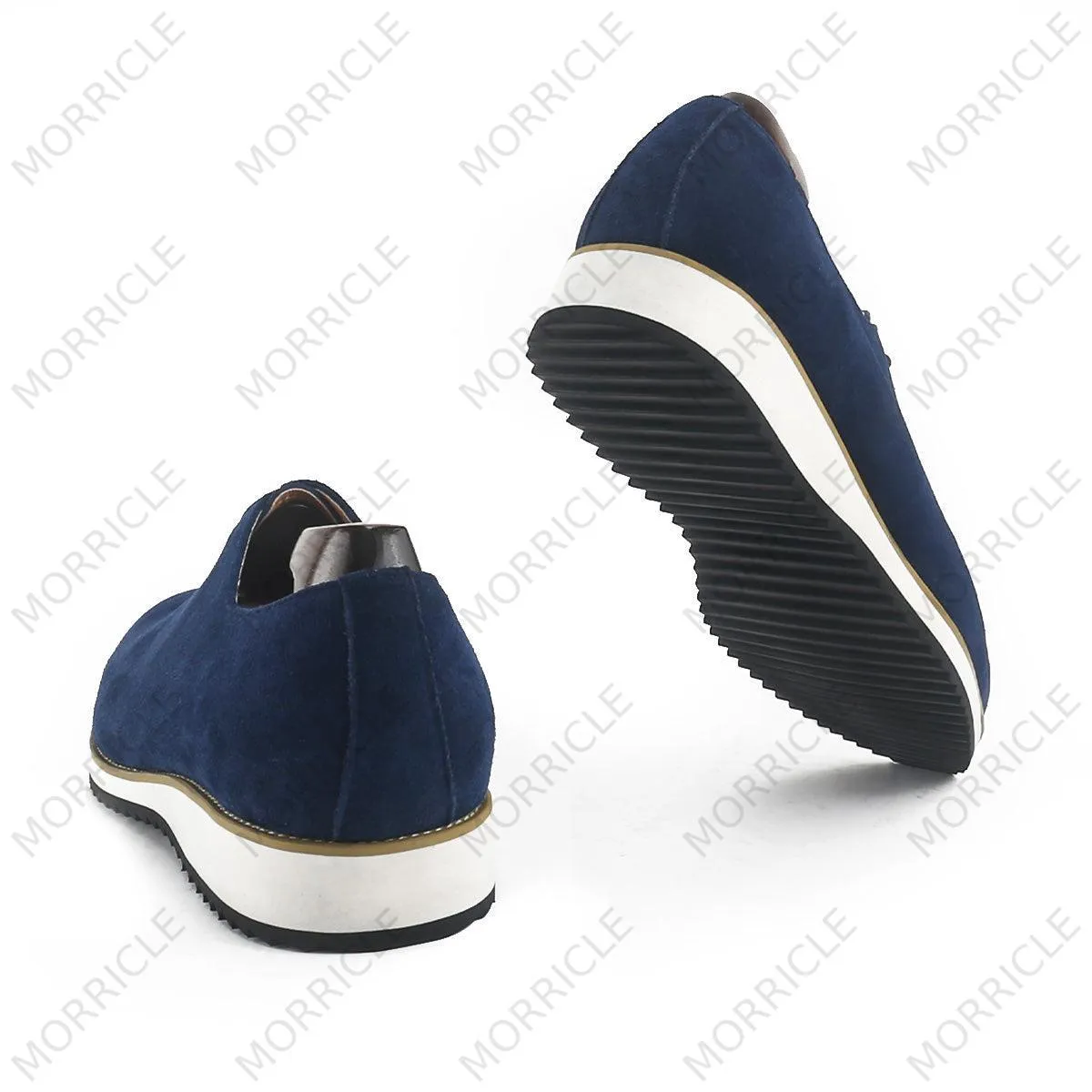 Navy Blue Suede Wholecut Oxford Shoes