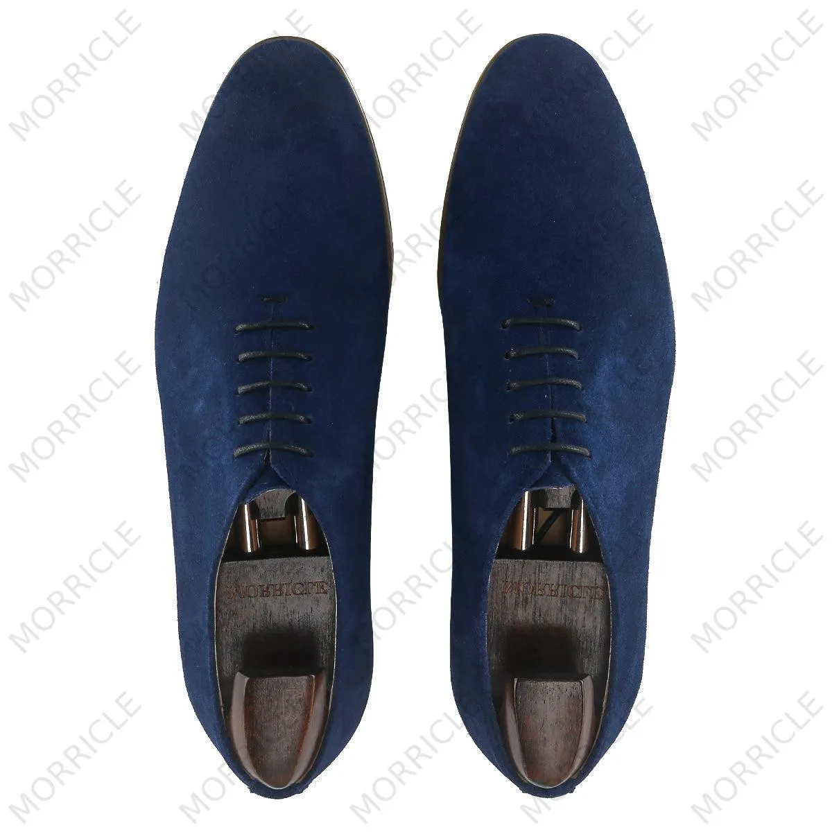 Navy Blue Suede Wholecut Oxford Shoes