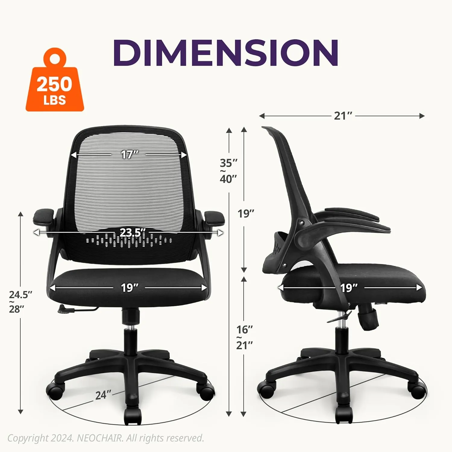 NEO CHAIR Office Desk Computer Gaming Chair with Executive Ergonomic Lumbar Back Support Flip-up Padded Armrest Adjustable Height and Wheels for Home or Office (Black)