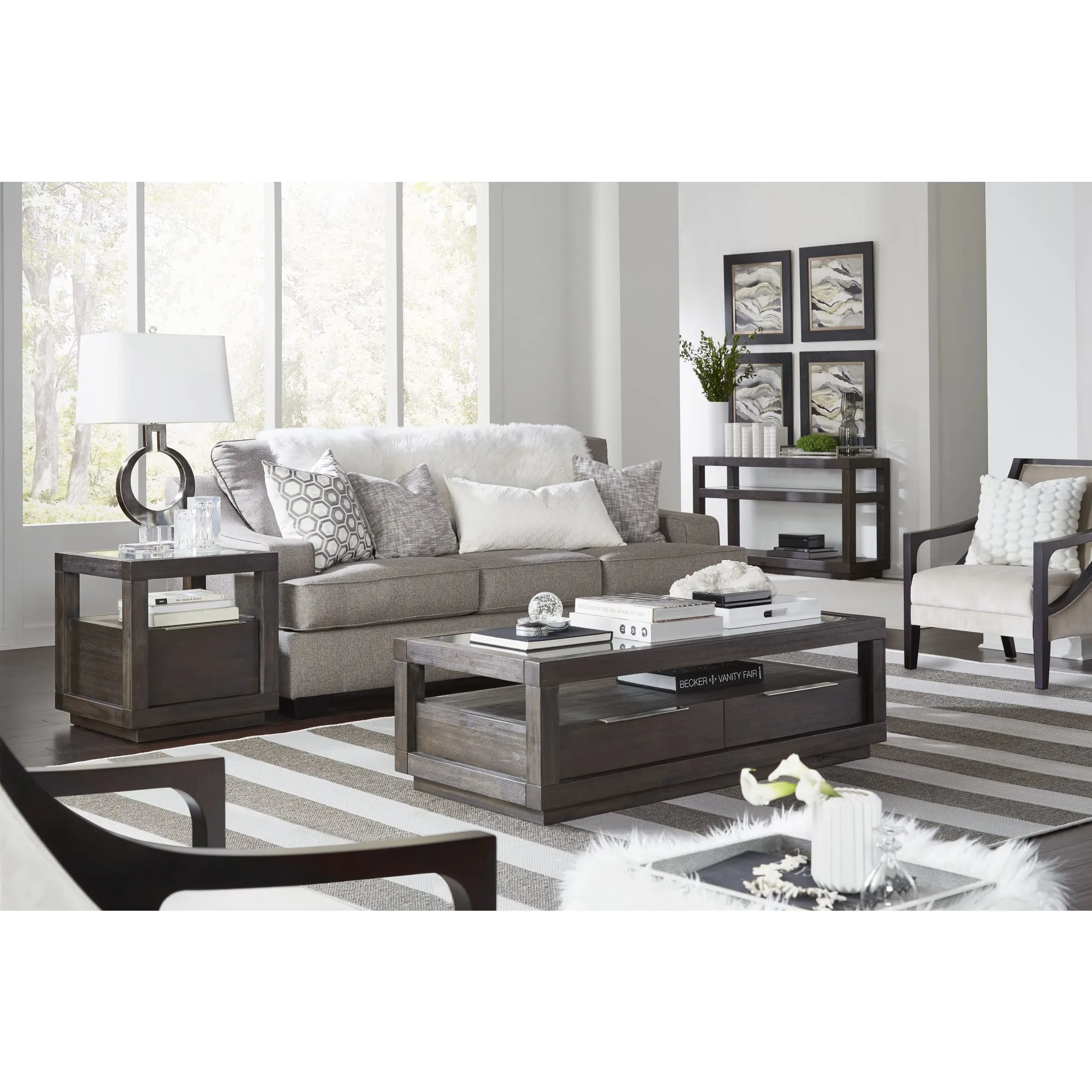 Oxford Two Drawer Rectangular Coffee Table in Basalt Grey