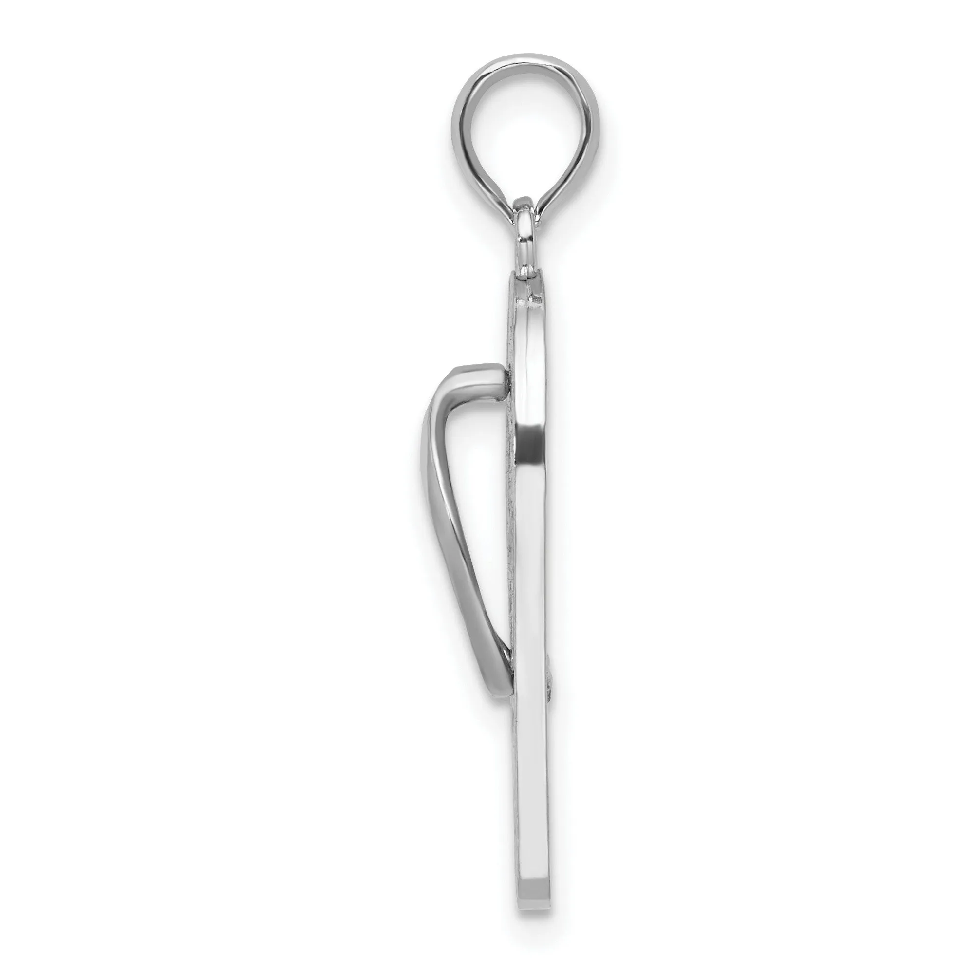 Polished 3-D Enameled Beach Scene Flip-flop Charm Pendant in Real 925 Sterling Silver